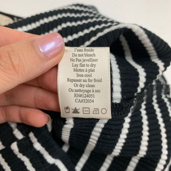 Porridge Top Womens XXS Black White Striped Puff Sleeve Keyhole Anthropologie - Picture 11 of 16